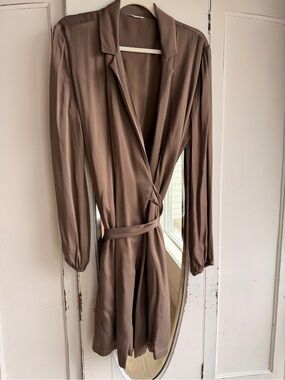 YaYa Taupe Wrap-Front Long Sleeve Dress